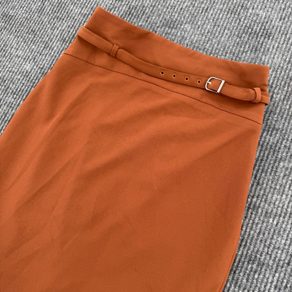 Express Womens 6 Rust Orange High Rise Belted Stretch Pencil Skirt